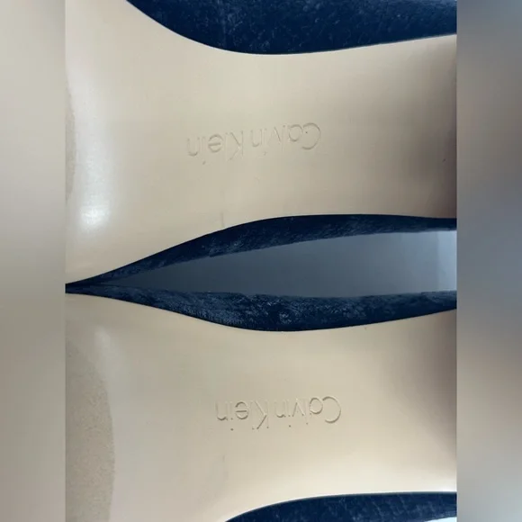 Calvin Klein Neema Velvet Gold Block High Heel Blue Size 10 - Picture 8 of 9